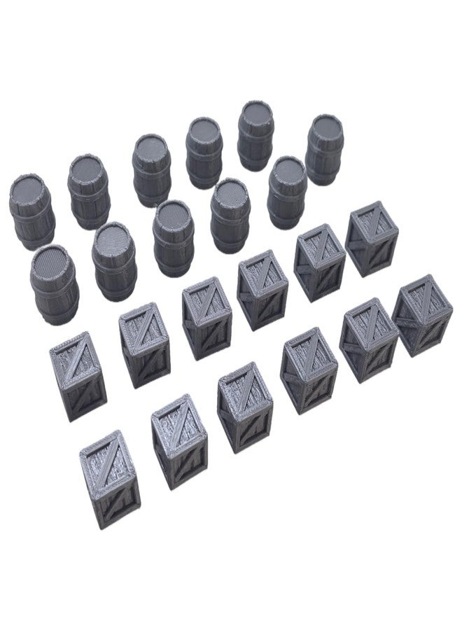 XJPONGC Crates and Barrels DND Terrain Compatible DND Terrain for 25mm Dungeons and Dragons, D&D,40k, RPG, 25mm MiniaturesTabletop RPGs, Wargame Scenery(12PCS Crates+11PCS Barrels) - Image 3
